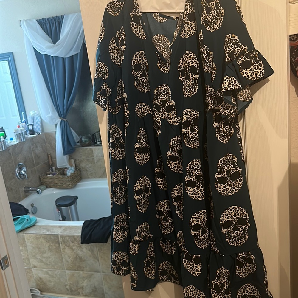 Skull Green Ruffle Dress
